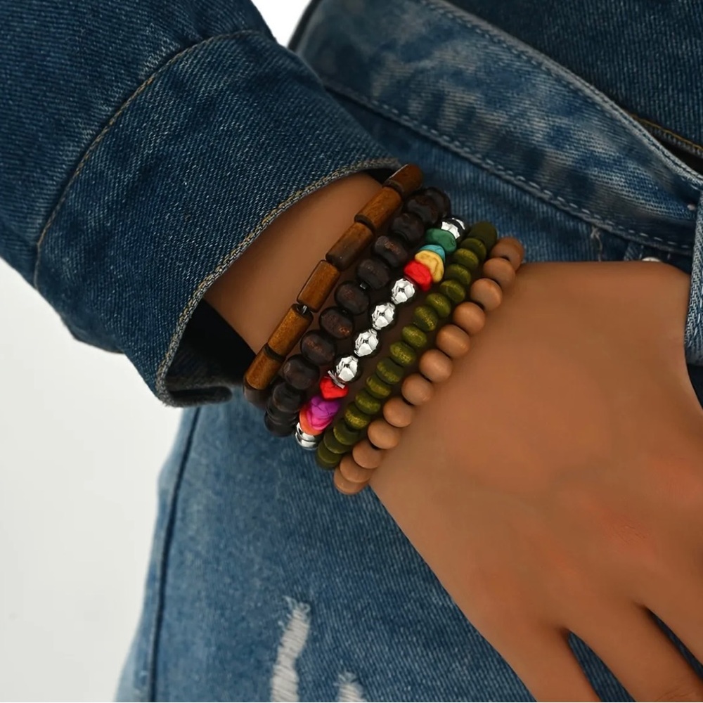 🔴 5 for $10 ONE Elegant Bluish Gray Wooden Beaded Bracelet - Picture 16 of 16